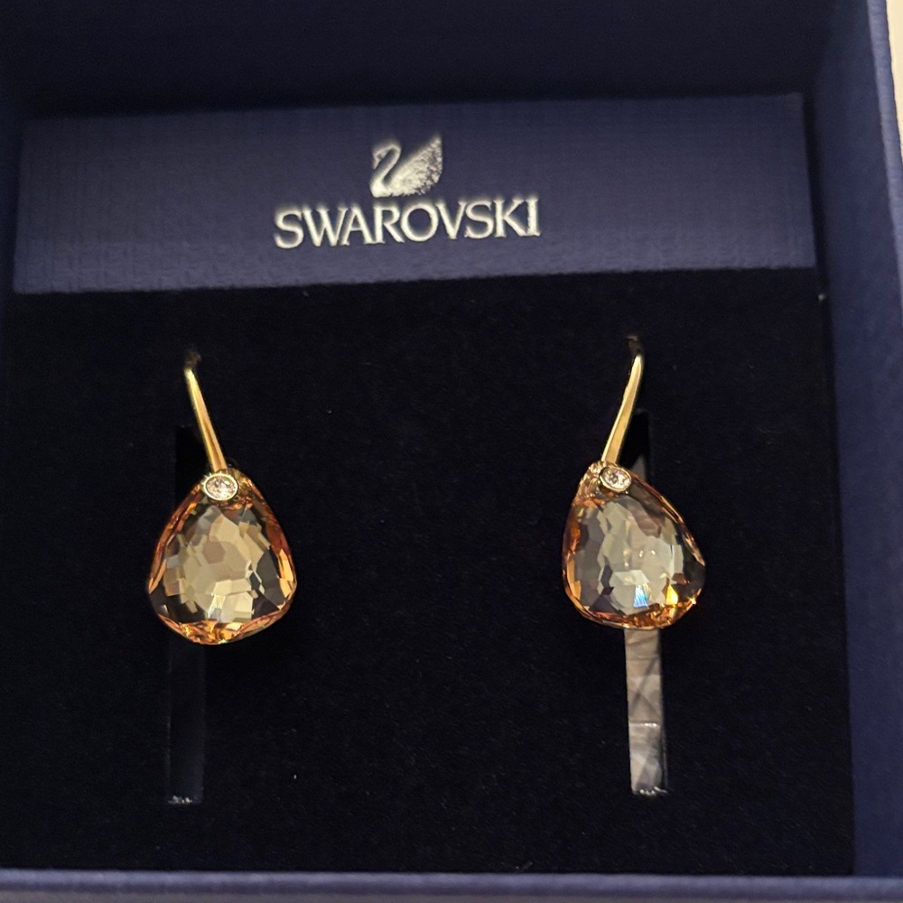Swarovski Amber Crystal Teardrop Earrings